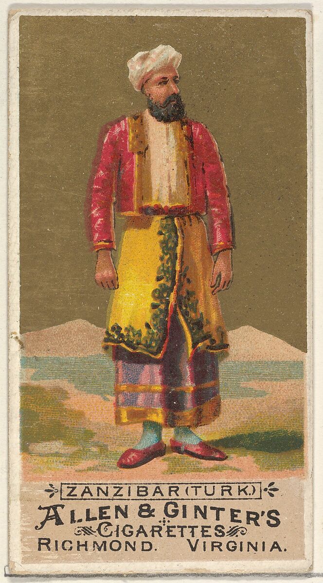 Zanzibar (Turk), from the Natives in Costume series (N16) for Allen & Ginter Cigarettes Brands, Allen &amp; Ginter (American, Richmond, Virginia), Commercial color lithograph 