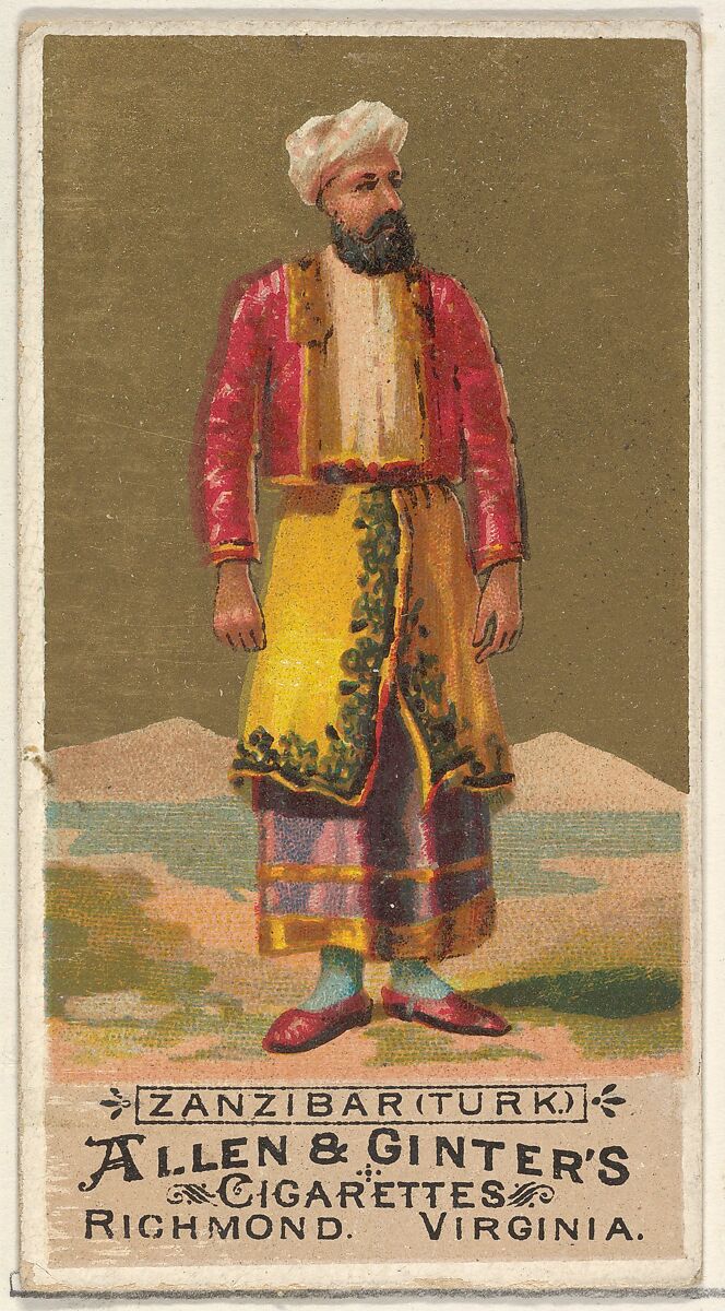 Zanzibar (Turk), from the Natives in Costume series (N16) for Allen & Ginter Cigarettes Brands, Allen &amp; Ginter (American, Richmond, Virginia), Commercial color lithograph 