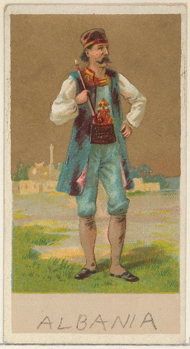 Albania, from the Natives in Costume series (N16), Teofani Issue, for Allen & Ginter Cigarettes Brands, Plates used from original issue by Allen &amp; Ginter (American, Richmond, Virginia), Commercial color lithograph 