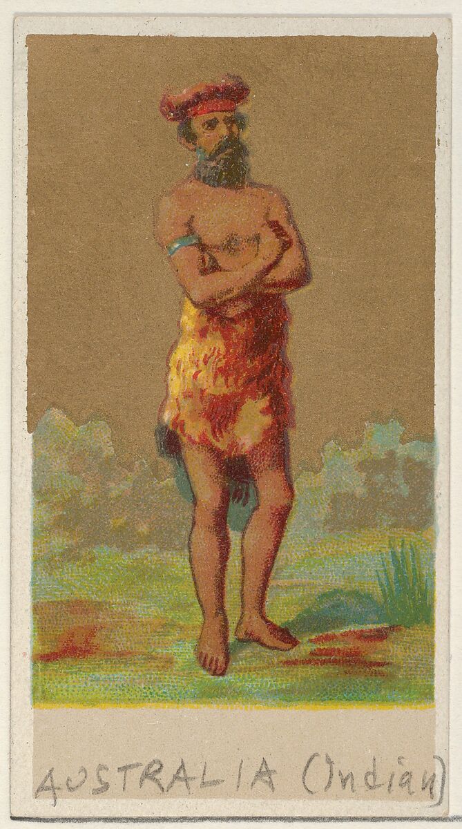 Australia (Indian), from the Natives in Costume series (N16), Teofani Issue, for Allen & Ginter Cigarettes Brands, Plates used from original issue by Allen &amp; Ginter (American, Richmond, Virginia), Commercial color lithograph 