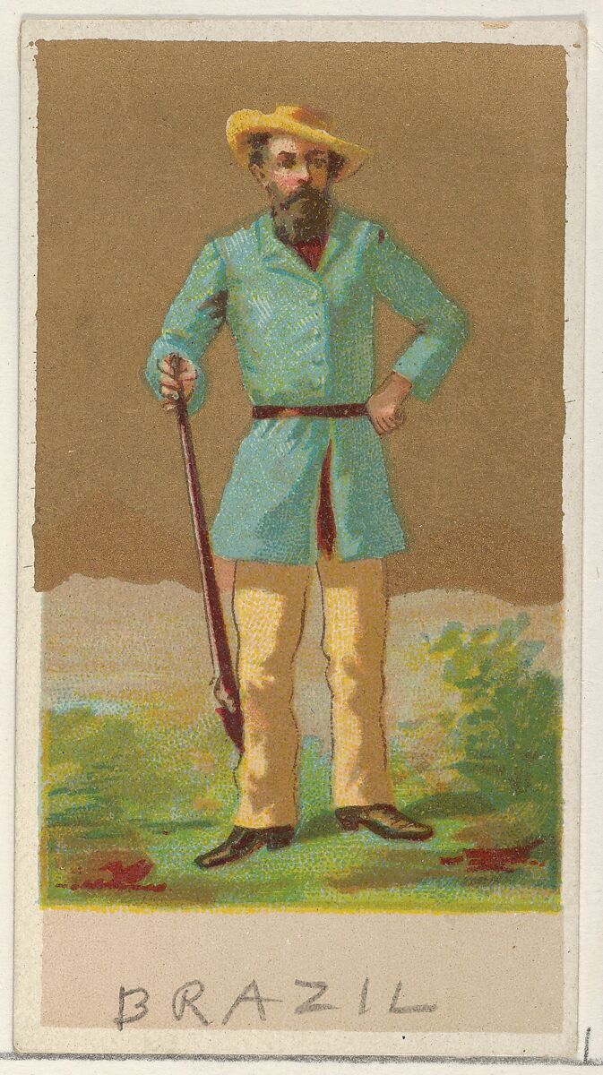 Brazil, from the Natives in Costume series (N16), Teofani Issue, for Allen & Ginter Cigarettes Brands, Plates used from original issue by Allen &amp; Ginter (American, Richmond, Virginia), Commercial color lithograph 