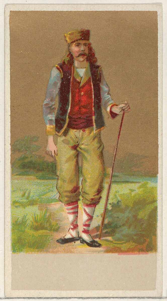 Bulgaria, from the Natives in Costume series (N16), Teofani Issue, for Allen & Ginter Cigarettes Brands, Plates used from original issue by Allen &amp; Ginter (American, Richmond, Virginia), Commercial color lithograph 