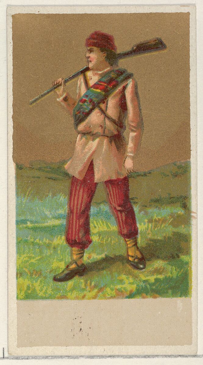 Canada, from the Natives in Costume series (N16), Teofani Issue, for Allen & Ginter Cigarettes Brands, Plates used from original issue by Allen &amp; Ginter (American, Richmond, Virginia), Commercial color lithograph 