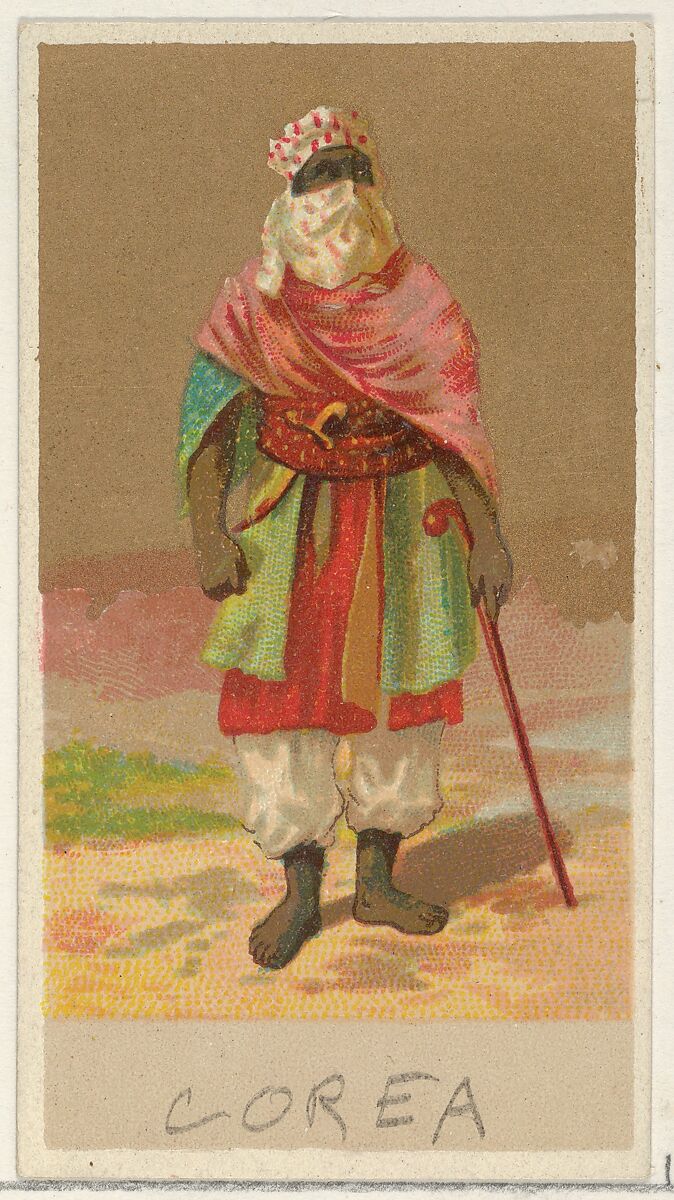 Korea, from the Natives in Costume series (N16), Teofani Issue, for Allen & Ginter Cigarettes Brands, Plates used from original issue by Allen &amp; Ginter (American, Richmond, Virginia), Commercial color lithograph 