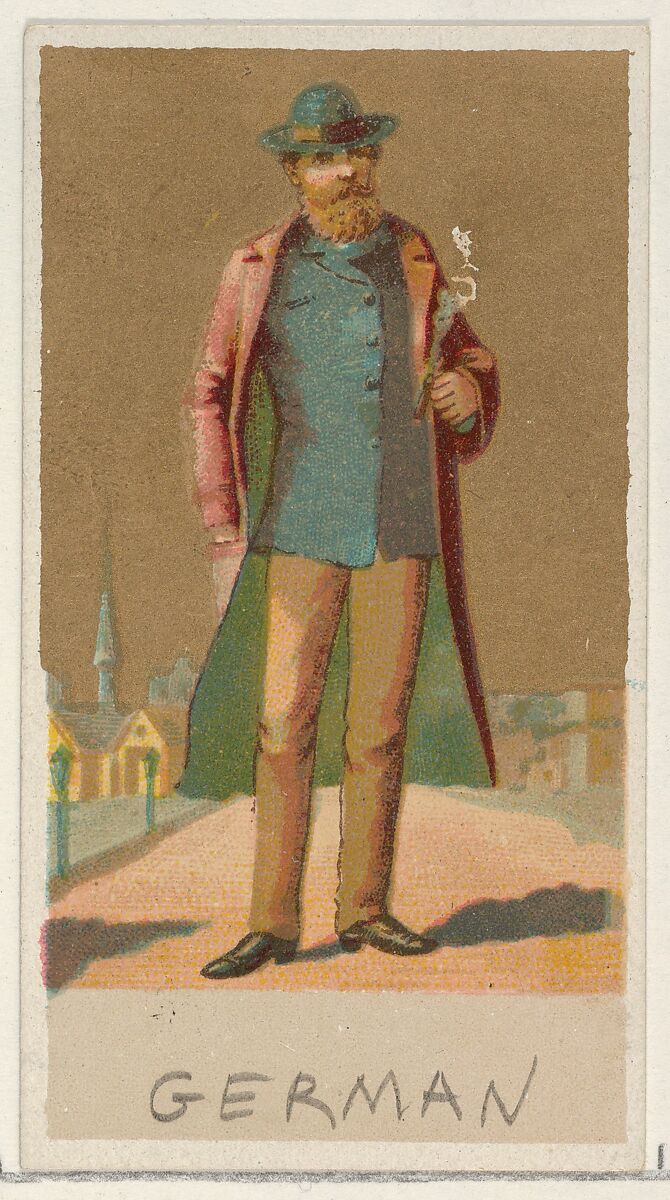 German, from the Natives in Costume series (N16), Teofani Issue, for Allen & Ginter Cigarettes Brands, Plates used from original issue by Allen &amp; Ginter (American, Richmond, Virginia), Commercial color lithograph 