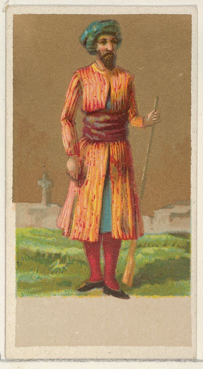 Hindustan, from the Natives in Costume series (N16), Teofani Issue, for Allen & Ginter Cigarettes Brands, Plates used from original issue by Allen &amp; Ginter (American, Richmond, Virginia), Commercial color lithograph 