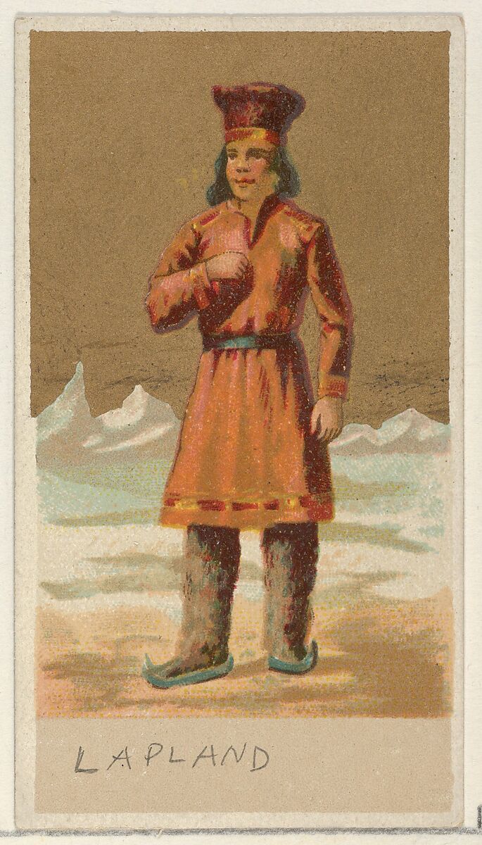 Lapland, from the Natives in Costume series (N16), Teofani Issue, for Allen & Ginter Cigarettes Brands, Plates used from original issue by Allen &amp; Ginter (American, Richmond, Virginia), Commercial color lithograph 