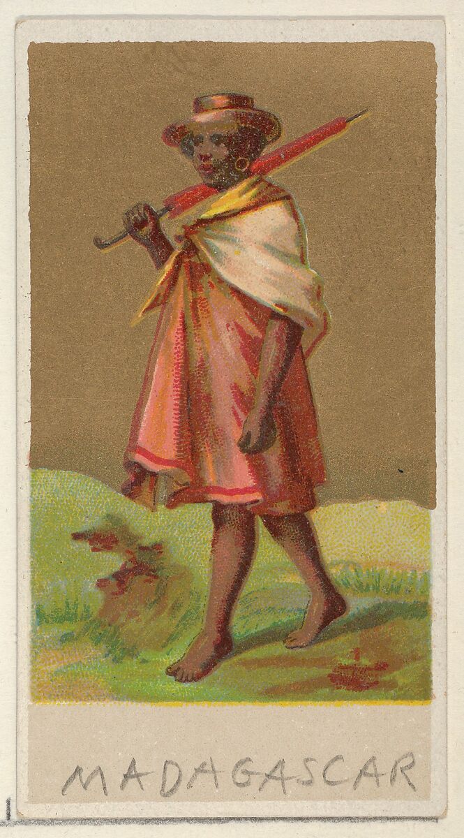 Madagascar, from the Natives in Costume series (N16), Teofani Issue, for Allen & Ginter Cigarettes Brands, Plates used from original issue by Allen &amp; Ginter (American, Richmond, Virginia), Commercial color lithograph 