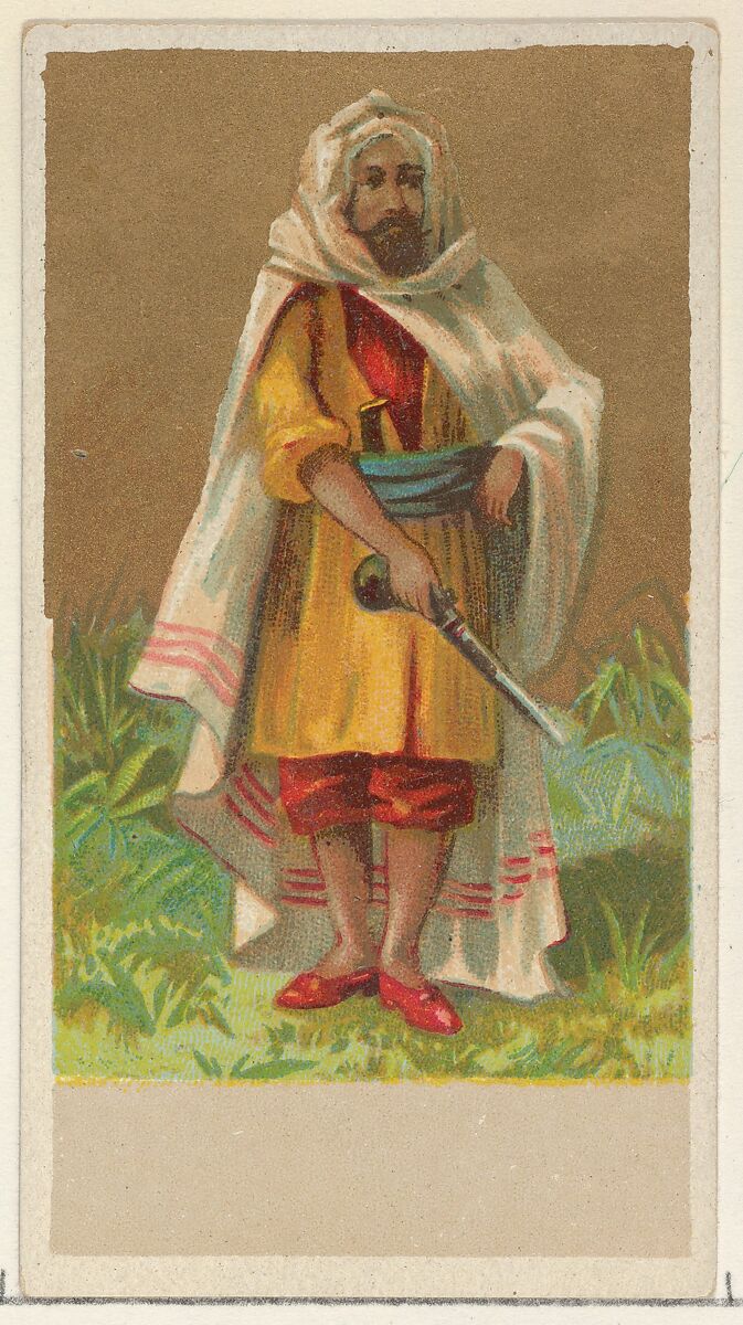 Morocco, from the Natives in Costume series (N16), Teofani Issue, for Allen & Ginter Cigarettes Brands, Plates used from original issue by Allen &amp; Ginter (American, Richmond, Virginia), Commercial color lithograph 