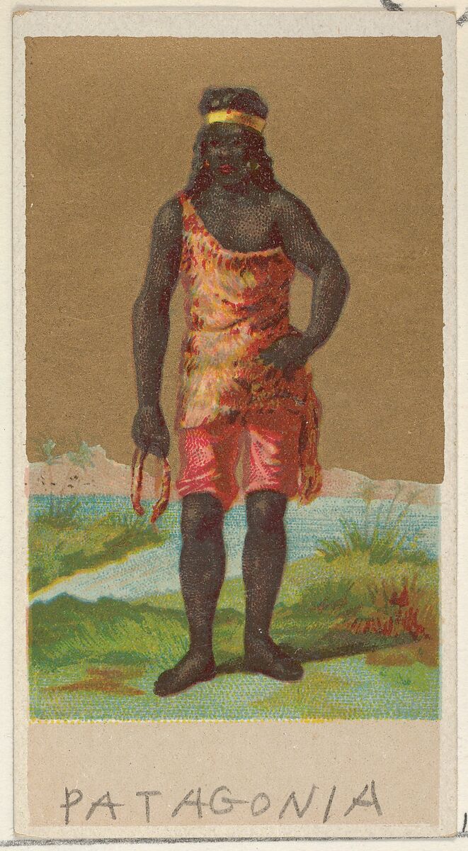 Patagonia, from the Natives in Costume series (N16), Teofani Issue, for Allen & Ginter Cigarettes Brands, Plates used from original issue by Allen &amp; Ginter (American, Richmond, Virginia), Commercial color lithograph 