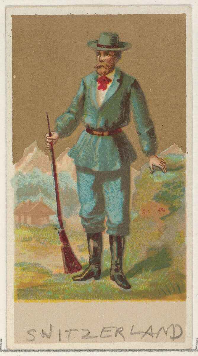 Switzerland, from the Natives in Costume series (N16), Teofani Issue, for Allen & Ginter Cigarettes Brands, Plates used from original issue by Allen &amp; Ginter (American, Richmond, Virginia), Commercial color lithograph 