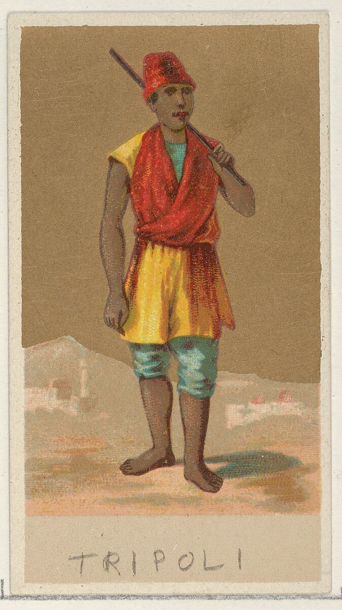 Tripoli, from the Natives in Costume series (N16), Teofani Issue, for Allen & Ginter Cigarettes Brands, Plates used from original issue by Allen &amp; Ginter (American, Richmond, Virginia), Commercial color lithograph 