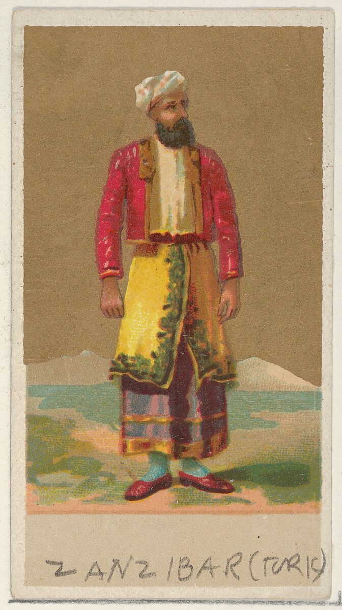 Zanzibar (Turk), from the Natives in Costume series (N16), Teofani Issue, for Allen & Ginter Cigarettes Brands, Plates used from original issue by Allen &amp; Ginter (American, Richmond, Virginia), Commercial color lithograph 