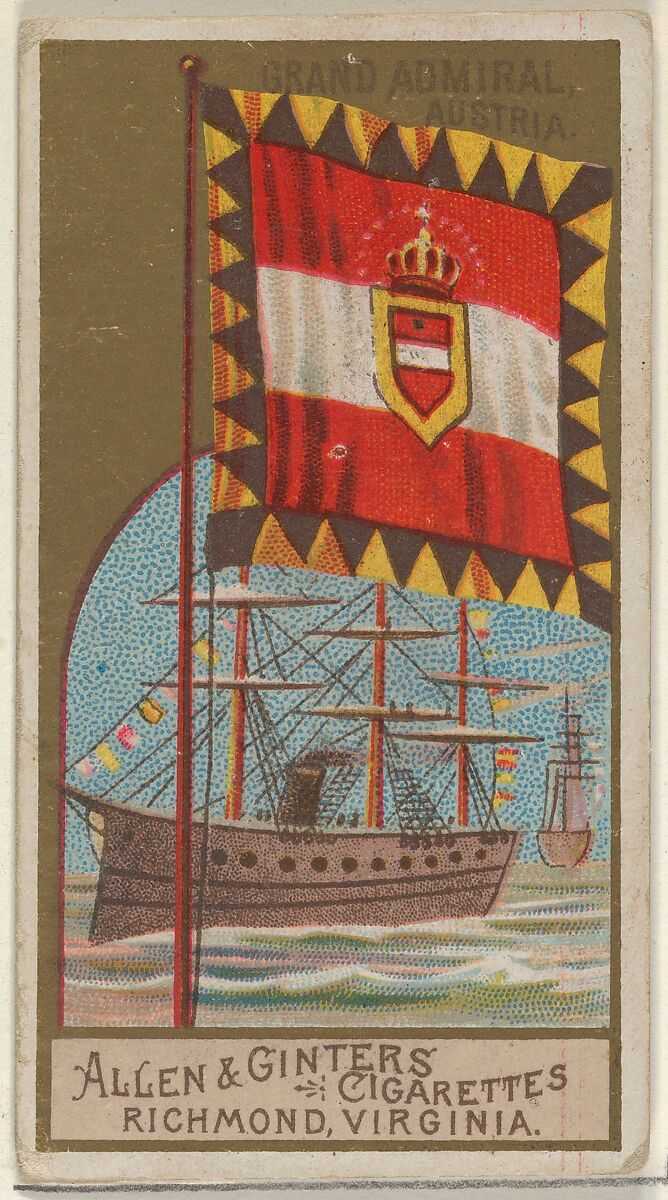 Grand Admiral, Austria, from the Naval Flags series (N17) for Allen & Ginter Cigarettes Brands, Allen &amp; Ginter (American, Richmond, Virginia), Commercial color lithograph 