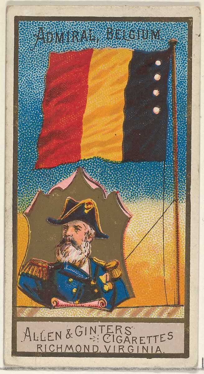 Admiral, Belgium, from the Naval Flags series (N17) for Allen & Ginter Cigarettes Brands, Allen &amp; Ginter (American, Richmond, Virginia), Commercial color lithograph 