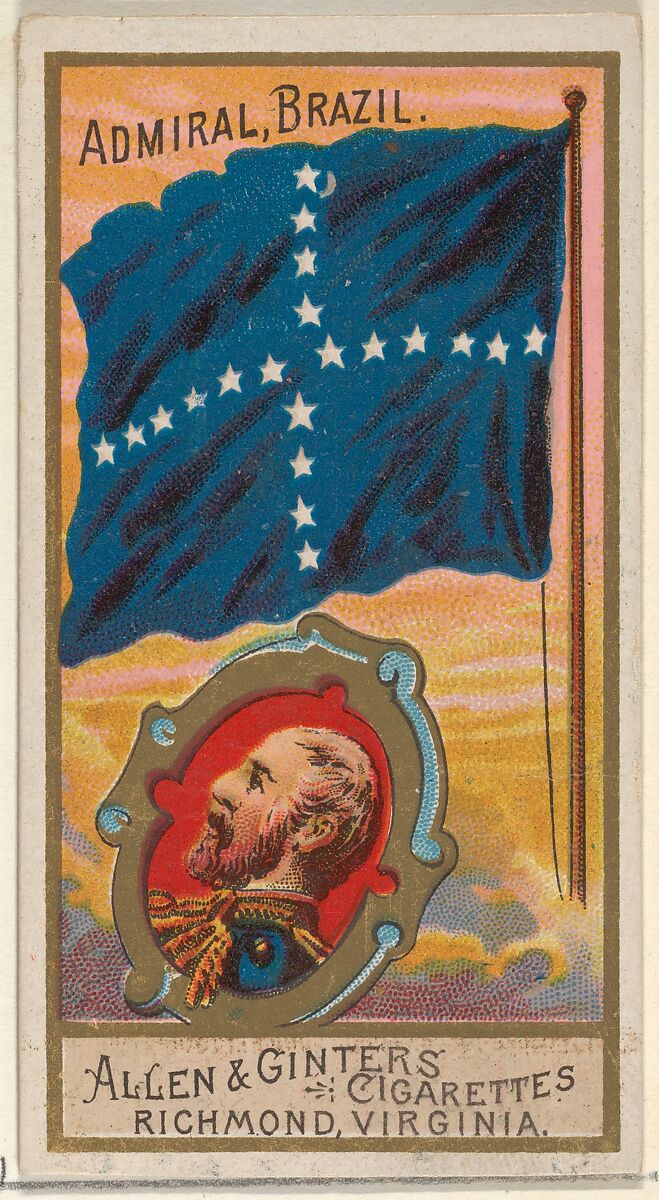 Admiral, Brazil, from the Naval Flags series (N17) for Allen & Ginter Cigarettes Brands, Allen &amp; Ginter (American, Richmond, Virginia), Commercial color lithograph 