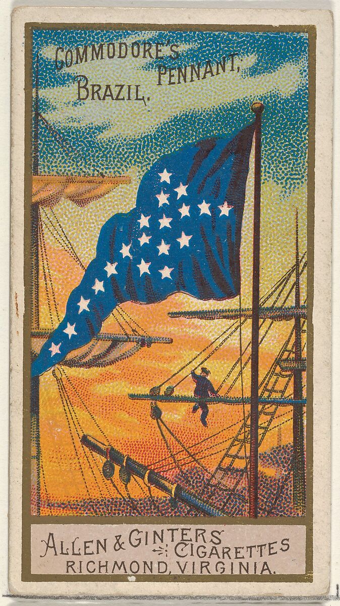 Commodore's Pennant, Brazil, from the Naval Flags series (N17) for Allen & Ginter Cigarettes Brands, Allen &amp; Ginter (American, Richmond, Virginia), Commercial color lithograph 