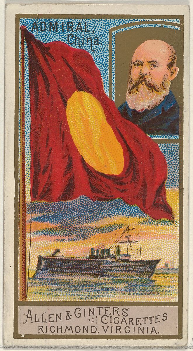 Admiral, China, from the Naval Flags series (N17) for Allen & Ginter Cigarettes Brands, Allen &amp; Ginter (American, Richmond, Virginia), Commercial color lithograph 