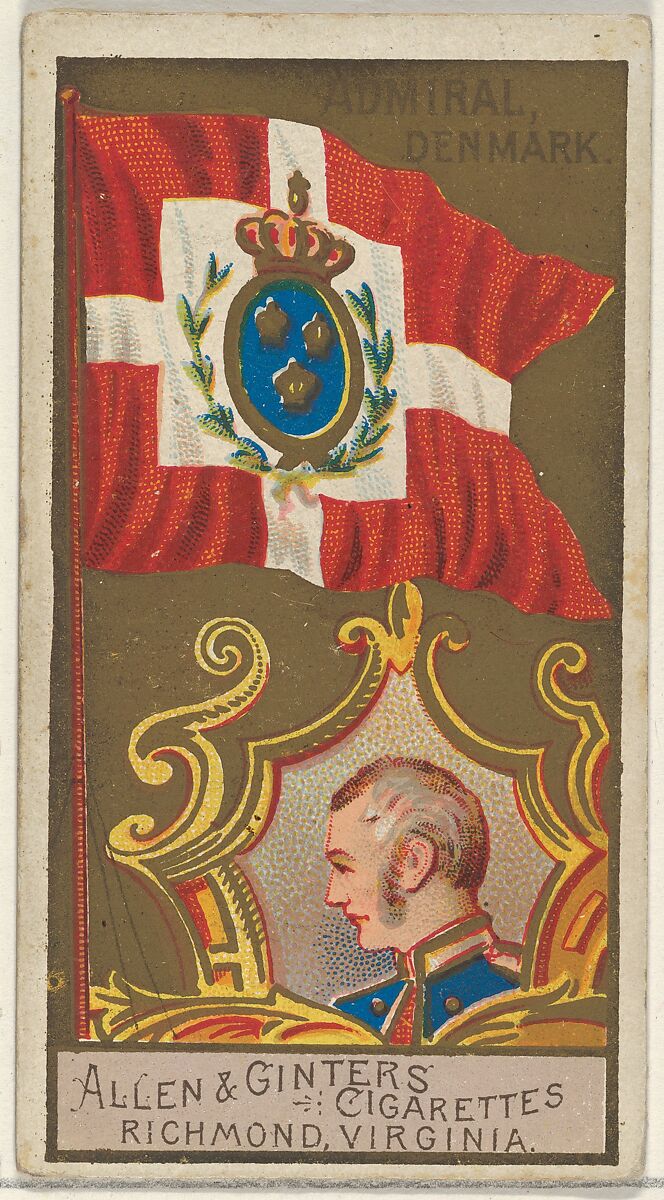 Admiral, Denmark, from the Naval Flags series (N17) for Allen & Ginter Cigarettes Brands, Allen &amp; Ginter (American, Richmond, Virginia), Commercial color lithograph 