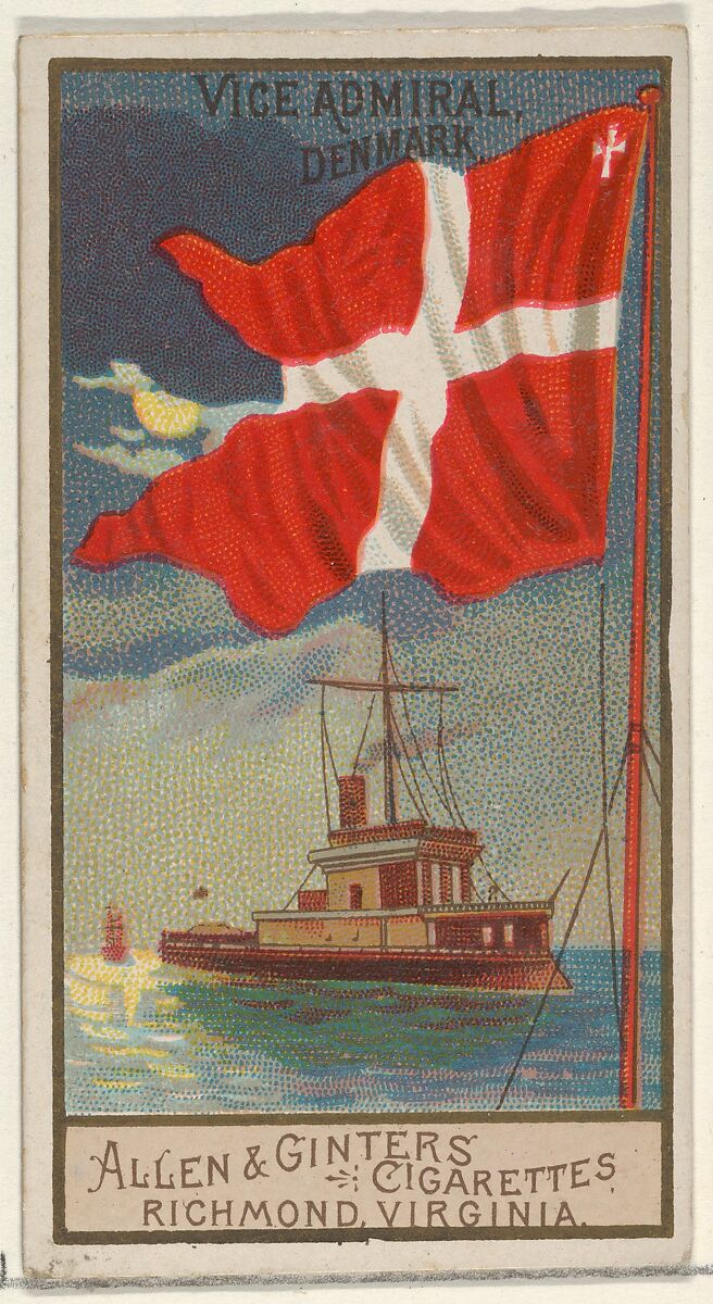 Vice Admiral, Denmark, from the Naval Flags series (N17) for Allen & Ginter Cigarettes Brands, Allen &amp; Ginter (American, Richmond, Virginia), Commercial color lithograph 