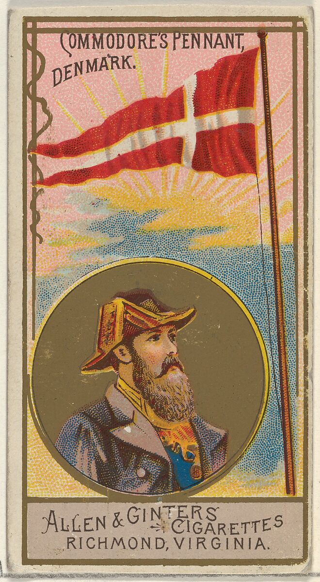 Commodore's Pennant, Denmark, from the Naval Flags series (N17) for Allen & Ginter Cigarettes Brands, Allen &amp; Ginter (American, Richmond, Virginia), Commercial color lithograph 