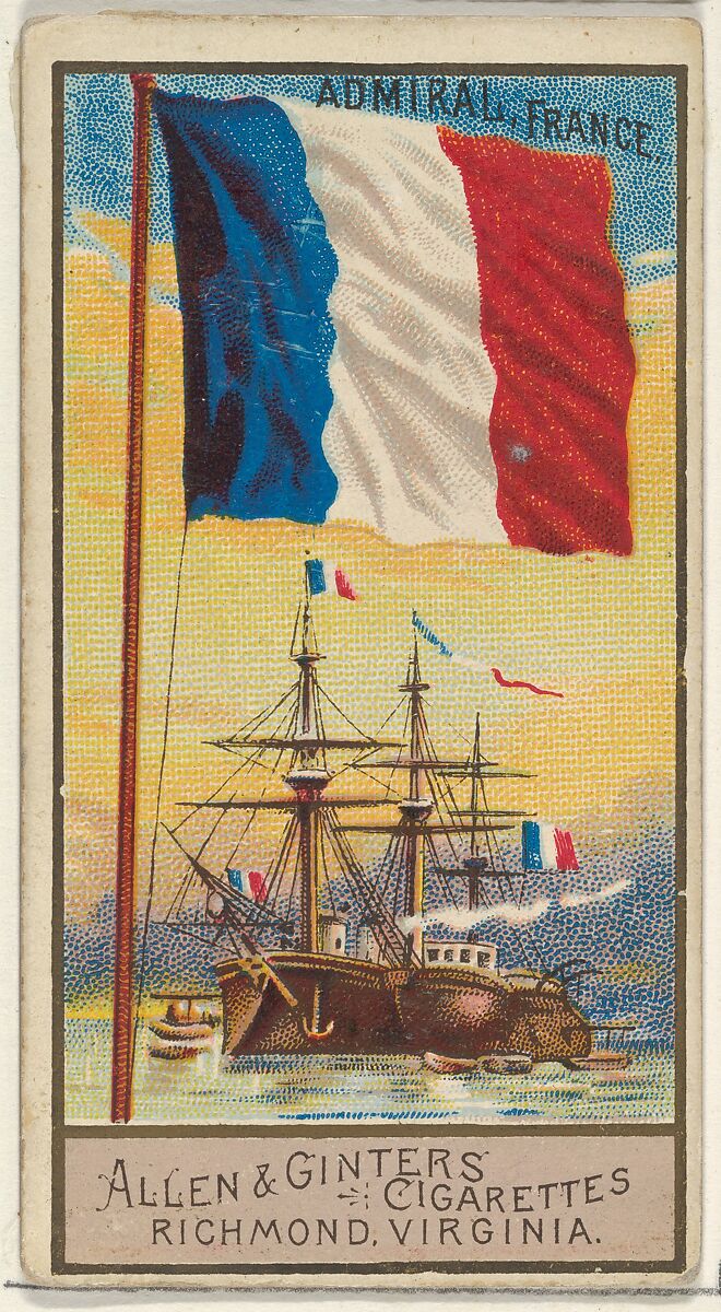Admiral, France, from the Naval Flags series (N17) for Allen & Ginter Cigarettes Brands, Allen &amp; Ginter (American, Richmond, Virginia), Commercial color lithograph 