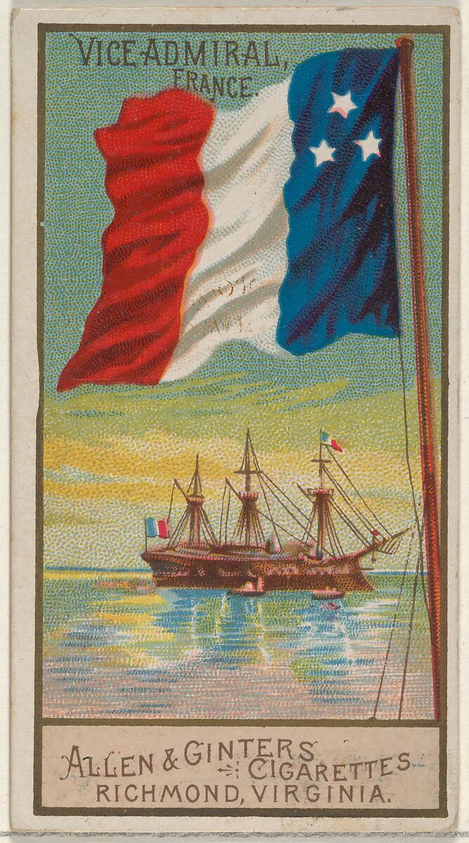 Vice-Admiral, France, from the Naval Flags series (N17) for Allen & Ginter Cigarettes Brands, Allen &amp; Ginter (American, Richmond, Virginia), Commercial color lithograph 