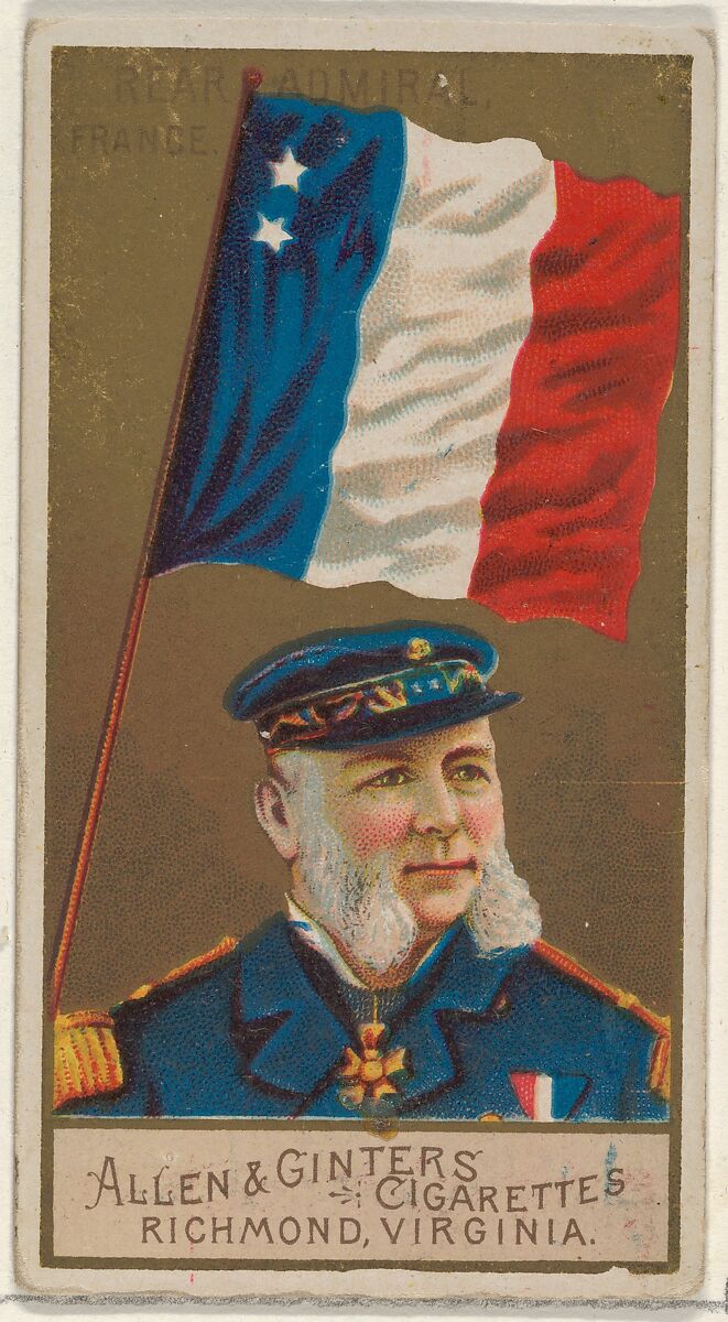 Rear Admiral, France, from the Naval Flags series (N17) for Allen & Ginter Cigarettes Brands, Allen &amp; Ginter (American, Richmond, Virginia), Commercial color lithograph 