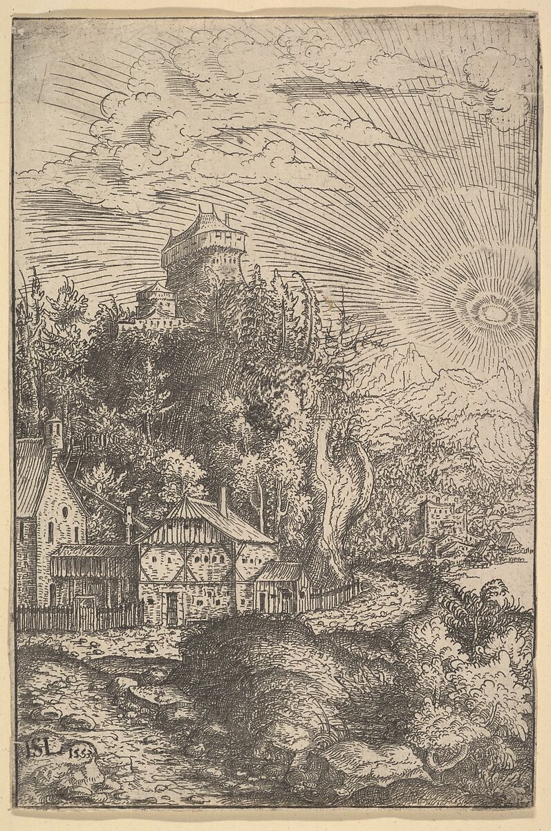 Landscape with a Castle Perched on a Rock, Hanns Lautensack (German, Bamberg (?) ca. 1520–1564/66 Vienna), Etching 