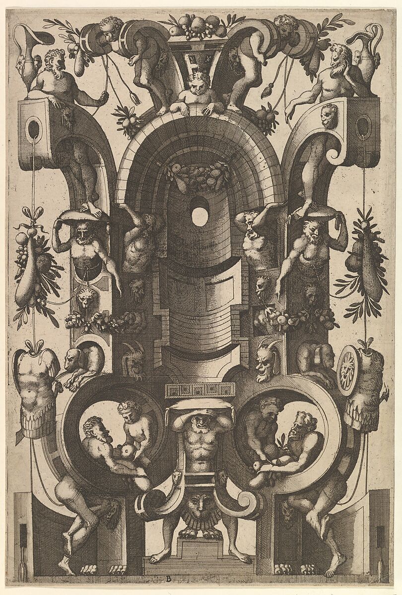 Niche in the Form of a Cartouche from Veelderleij Veranderinghe van grotissen ende Compertimenten...Libro Primo, Johannes van Doetecum I (Netherlandish, 1528/32–1605), Etching 