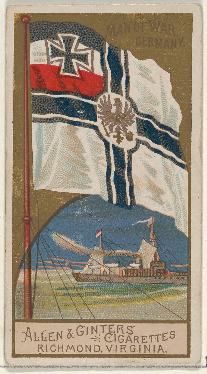 Man of War, Germany, from the Naval Flags series (N17) for Allen & Ginter Cigarettes Brands, Allen &amp; Ginter (American, Richmond, Virginia), Commercial color lithograph 