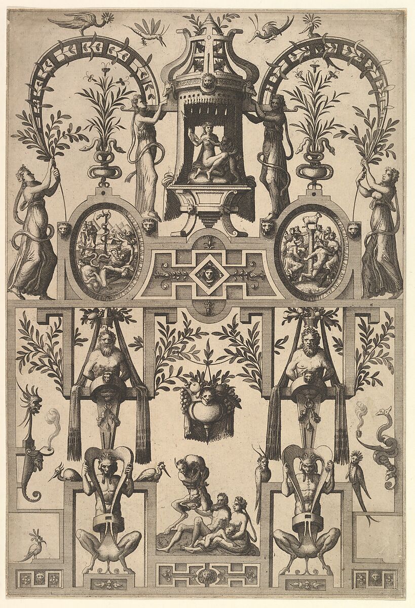 Modern Grotesque with Strapwork, Johannes van Doetecum I (Netherlandish, 1528/32–1605), Etching 