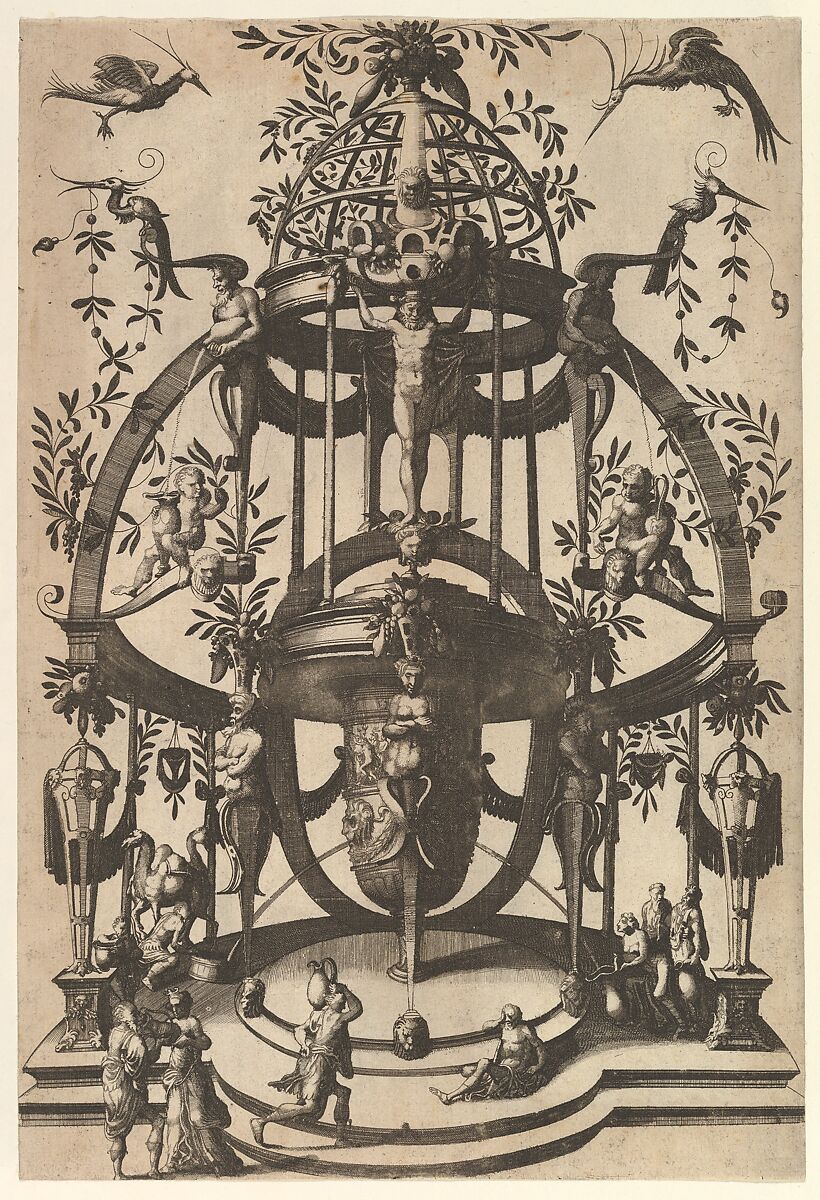 Vase Placed in Center of a Tempietto with Lattice, an Arch at the Top from Veelderleij niewe inventien van antijckesche sepultueren diemen nou zeere ghebruijkende is met noch zeer fraeije grotissen en compertimenten zeer beqwame voer beeltsniders antijcksniders schilders en all constenaers...Libro Secundo, Johannes van Doetecum I (Netherlandish, 1528/32–1605), Etching 