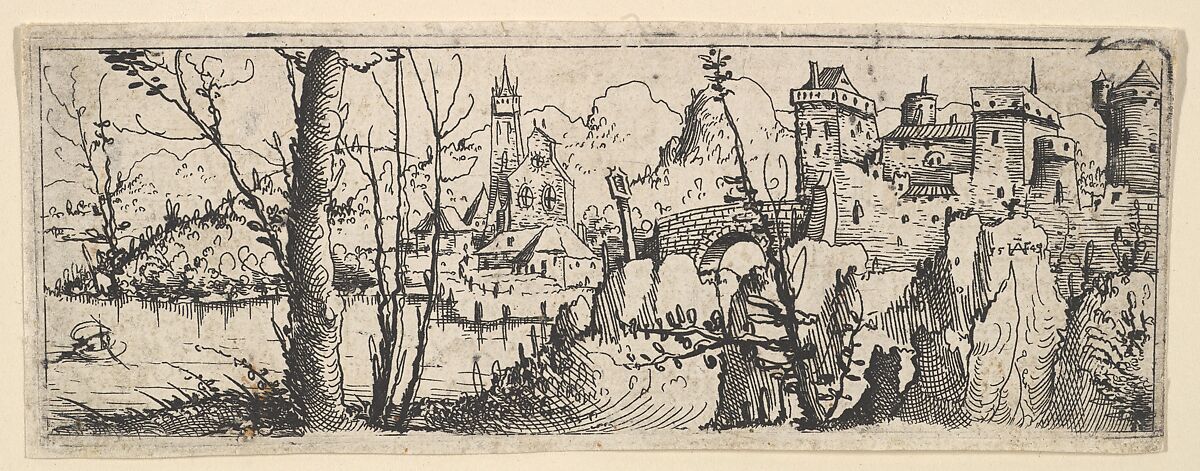 Landscape with Fort and a Church on a River, Augustin Hirschvogel (German, Nuremberg 1503–1553 Vienna), Etching 