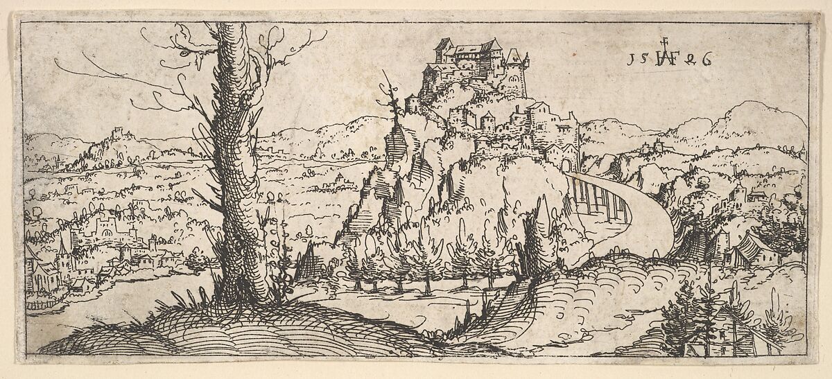Landscape with High Rocks and Fortresses, Augustin Hirschvogel (German, Nuremberg 1503–1553 Vienna), Etching 