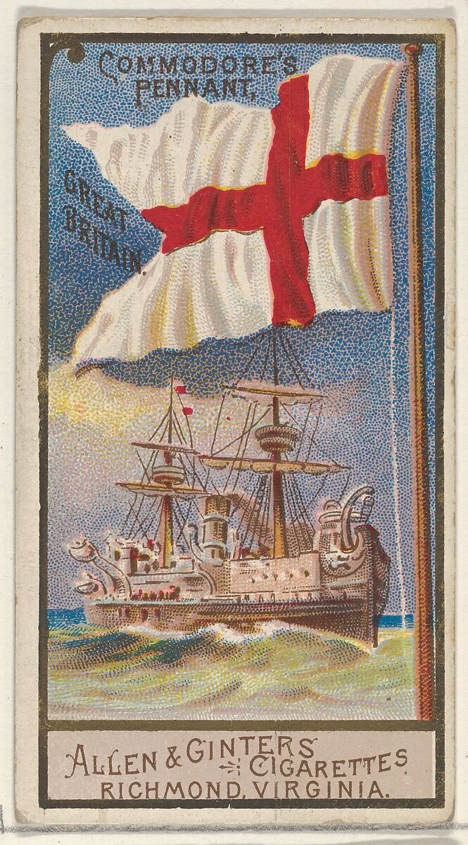 Commodore's Pennant, Great Britain, from the Naval Flags series (N17) for Allen & Ginter Cigarettes Brands, Allen &amp; Ginter (American, Richmond, Virginia), Commercial color lithograph 