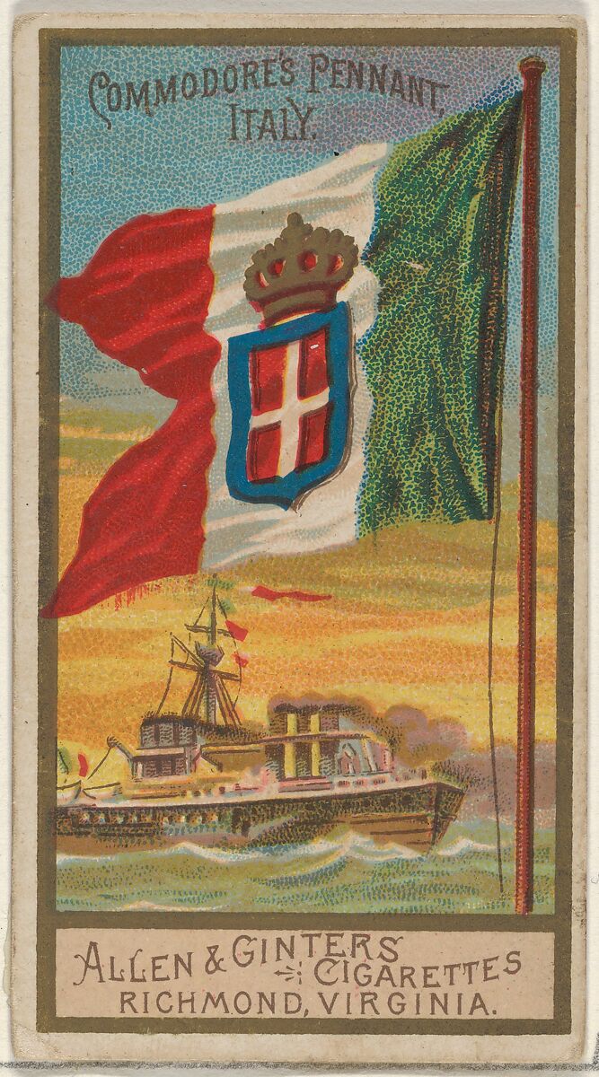 Commodore's Pennant, Italy, from the Naval Flags series (N17) for Allen & Ginter Cigarettes Brands, Allen &amp; Ginter (American, Richmond, Virginia), Commercial color lithograph 