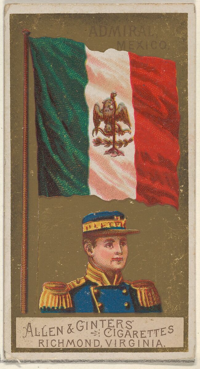 Admiral, Mexico, from the Naval Flags series (N17) for Allen & Ginter Cigarettes Brands, Allen &amp; Ginter (American, Richmond, Virginia), Commercial color lithograph 