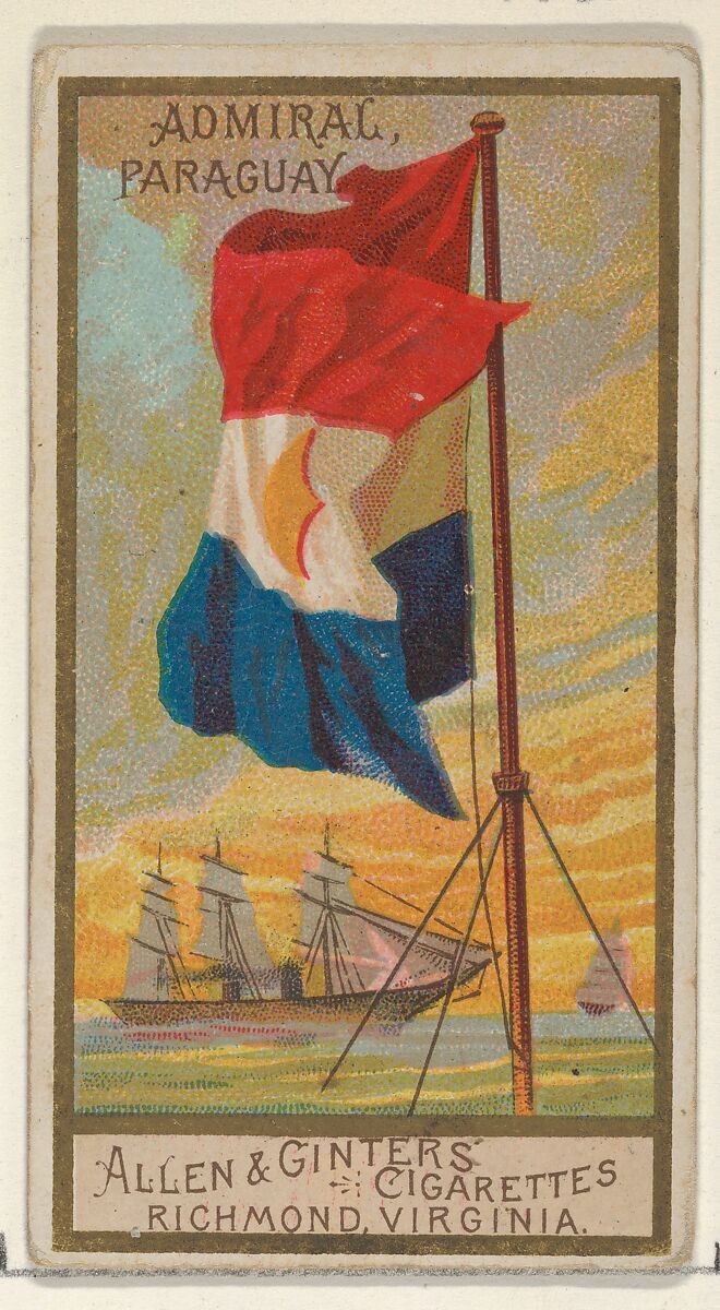 Admiral, Paraguay, from the Naval Flags series (N17) for Allen & Ginter Cigarettes Brands, Allen &amp; Ginter (American, Richmond, Virginia), Commercial color lithograph 