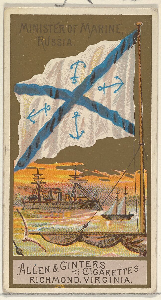 Minister of Marine, Russia, from the Naval Flags series (N17) for Allen & Ginter Cigarettes Brands, Allen &amp; Ginter (American, Richmond, Virginia), Commercial color lithograph 