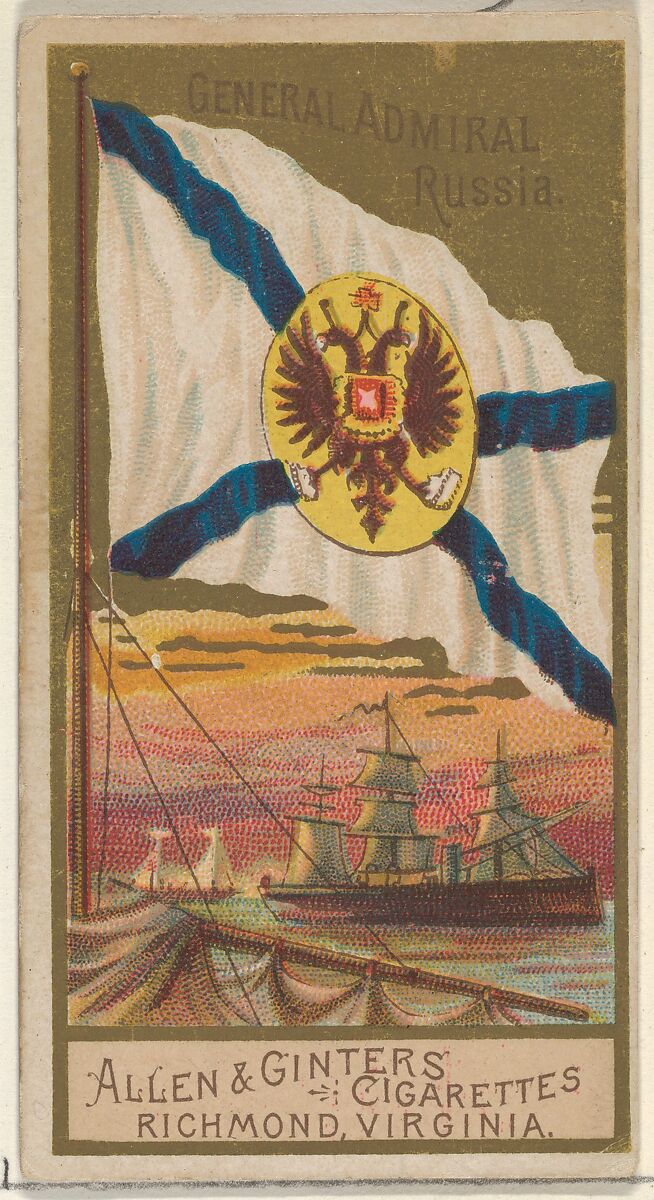General Admiral, Russia, from the Naval Flags series (N17) for Allen & Ginter Cigarettes Brands, Allen &amp; Ginter (American, Richmond, Virginia), Commercial color lithograph 