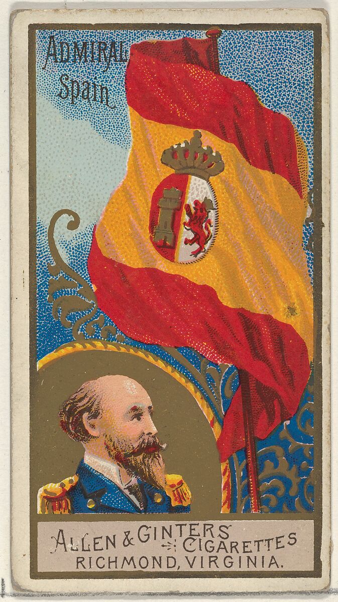 Admiral, Spain, from the Naval Flags series (N17) for Allen & Ginter Cigarettes Brands, Allen &amp; Ginter (American, Richmond, Virginia), Commercial color lithograph 