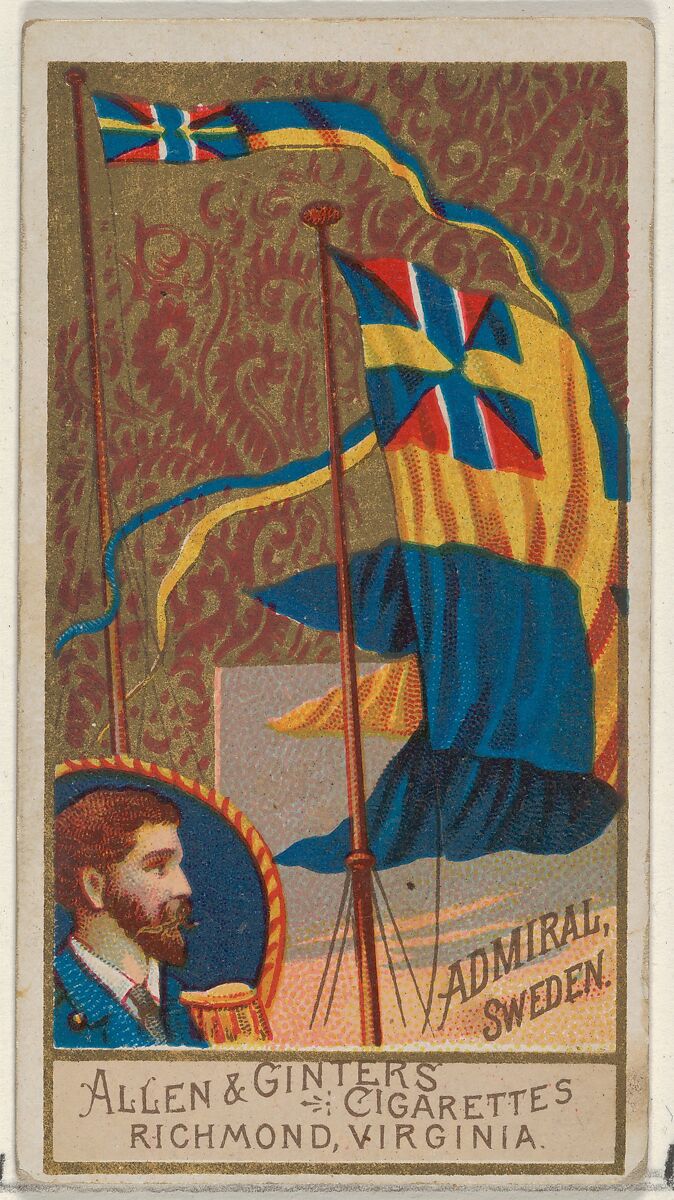 Admiral, Sweden, from the Naval Flags series (N17) for Allen & Ginter Cigarettes Brands, Allen &amp; Ginter (American, Richmond, Virginia), Commercial color lithograph 