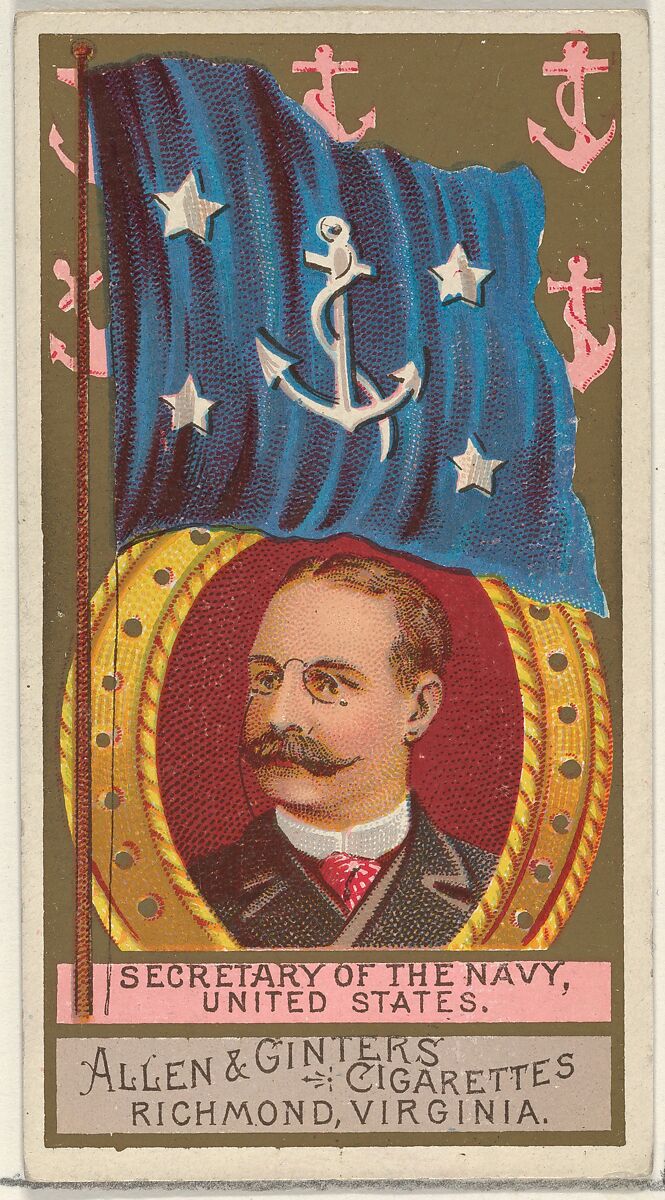 Secretary of the Navy, United States, from the Naval Flags series (N17) for Allen & Ginter Cigarettes Brands, Allen &amp; Ginter (American, Richmond, Virginia), Commercial color lithograph 