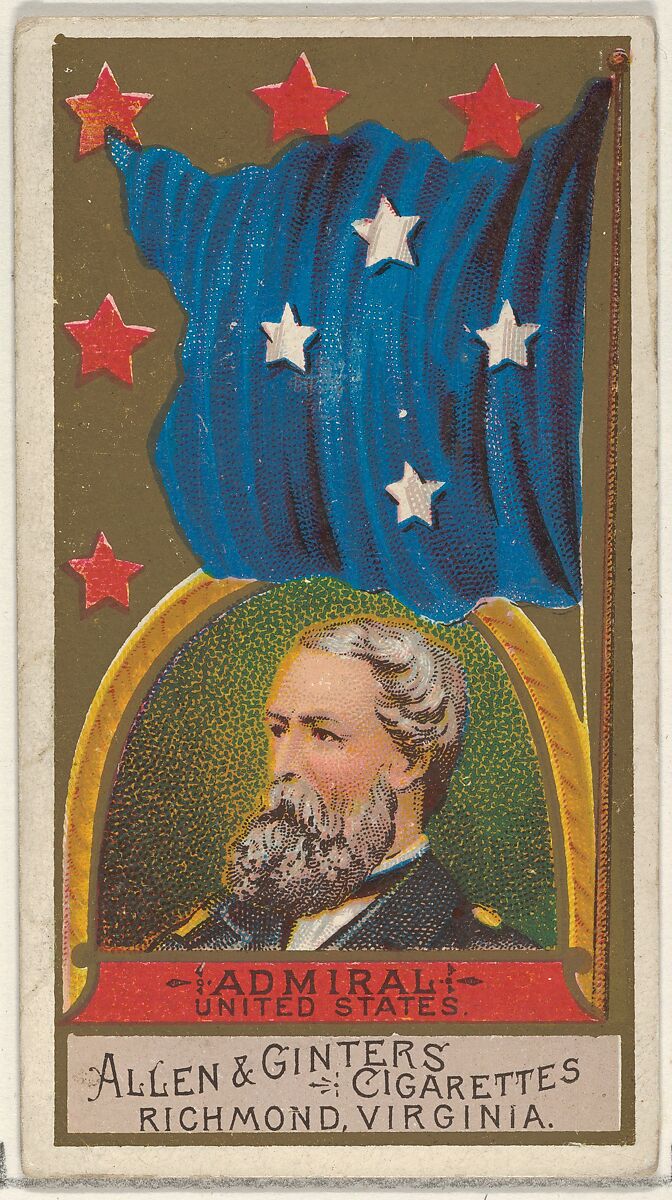 Admiral, United States, from the Naval Flags series (N17) for Allen & Ginter Cigarettes Brands, Allen &amp; Ginter (American, Richmond, Virginia), Commercial color lithograph 
