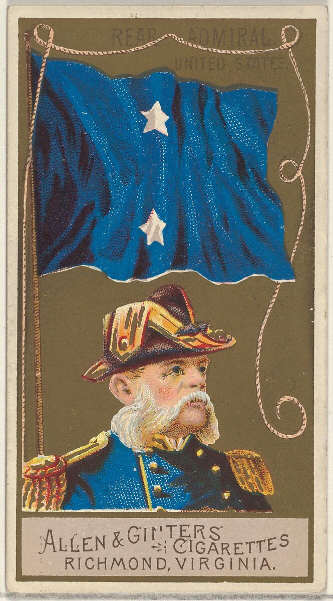 Rear Admiral, United States, from the Naval Flags series (N17) for Allen & Ginter Cigarettes Brands, Allen &amp; Ginter (American, Richmond, Virginia), Commercial color lithograph 