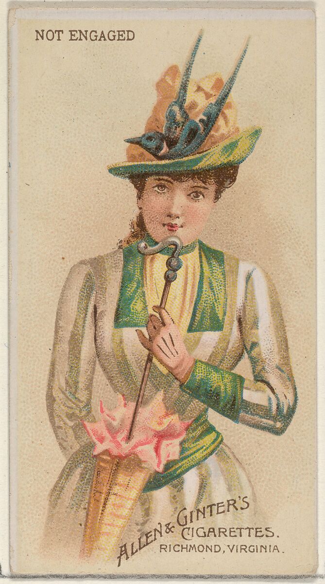 Not Engaged, from the Parasol Drills series (N18) for Allen & Ginter Cigarettes Brands, Allen &amp; Ginter (American, Richmond, Virginia), Commercial color lithograph 