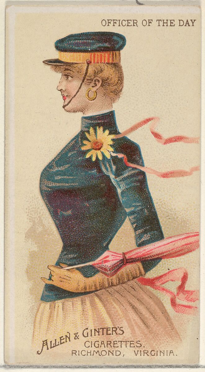 Officer of the Day, from the Parasol Drills series (N18) for Allen & Ginter Cigarettes Brands, Allen &amp; Ginter (American, Richmond, Virginia), Commercial color lithograph 