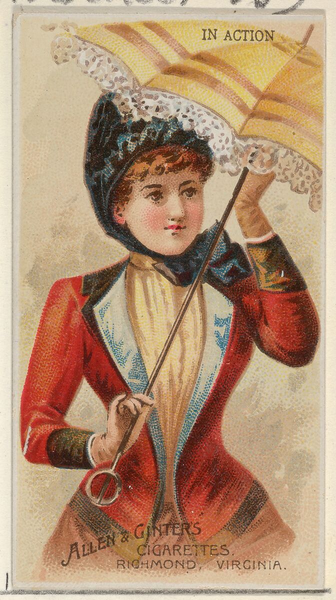 In Action, from the Parasol Drills series (N18) for Allen & Ginter Cigarettes Brands, Allen &amp; Ginter (American, Richmond, Virginia), Commercial color lithograph 