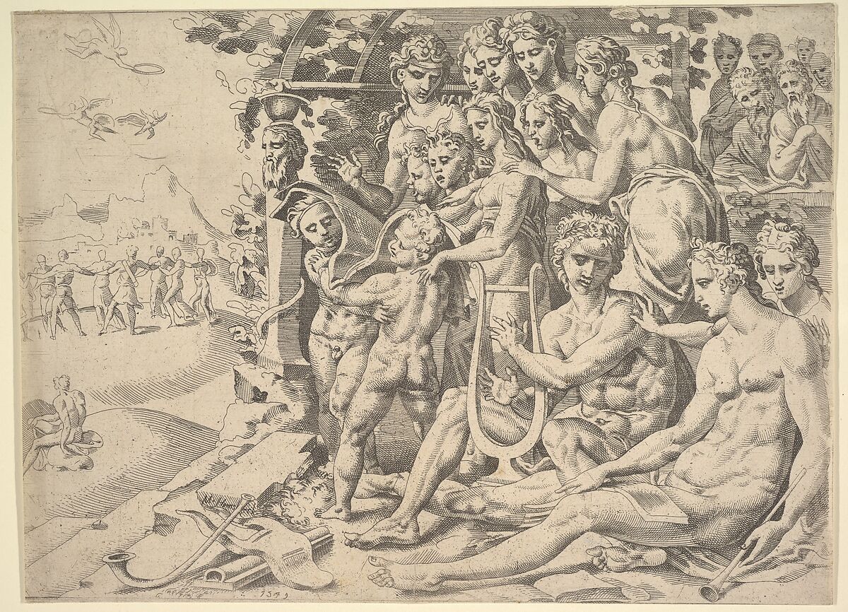 Apollo and the Muses, After Maarten van Heemskerck (Netherlandish, Heemskerck 1498–1574 Haarlem), Etching 